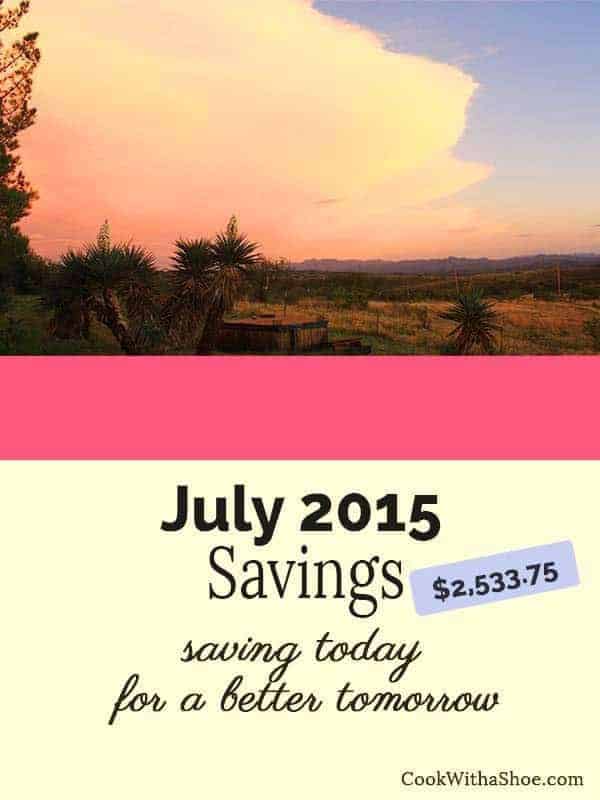 July 2015 savings report came in with $2,533.75. I thought July was supposed to be a slow month! Wow! 