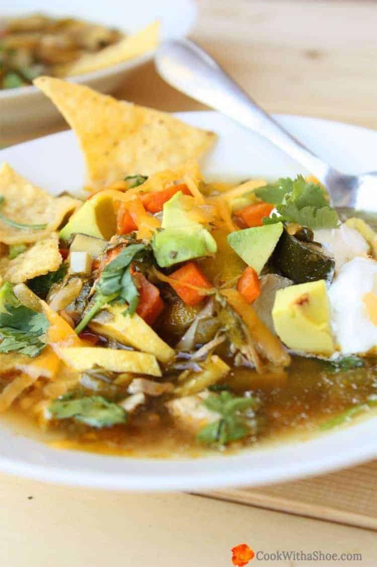 Need a new chicken soup recipe? You will love this Chicken Tortilla Soup; eating it is like getting a hug from the inside! *Free Recipe* |Cook With a Shoe