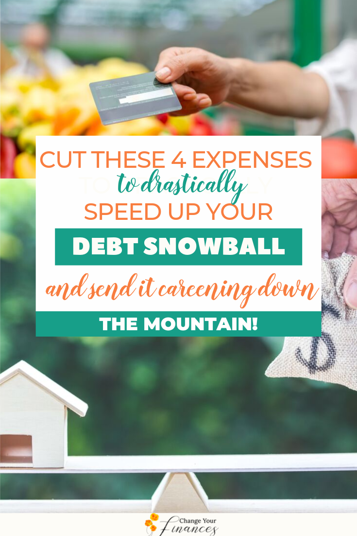 Want to be debt free? Get a head start when you slash these 4 key areas of overspending and drastically speed up your debt snowball. #debt #debtsnowball #payingoffdebt #payingdowndebt #payoffdebttips | Change Your Finances