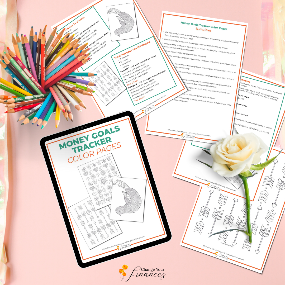 Reach your money goals faster by coloring in a picture to track your progress! Hand drawn color pages to help you pay off debt and save money. | Change Your Finances